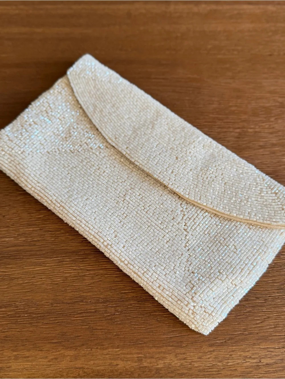 Vintage Richere by Walborg White Beaded Envelope Clutch Purse Made in Japan 1950